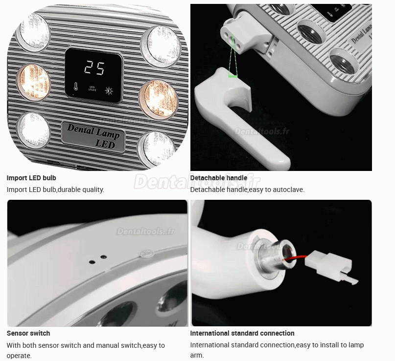 Lampe chirurgicale à induction dentaire sans ombre 10W pour fauteuil dentaire avec écran LCD 6 LED JH-09